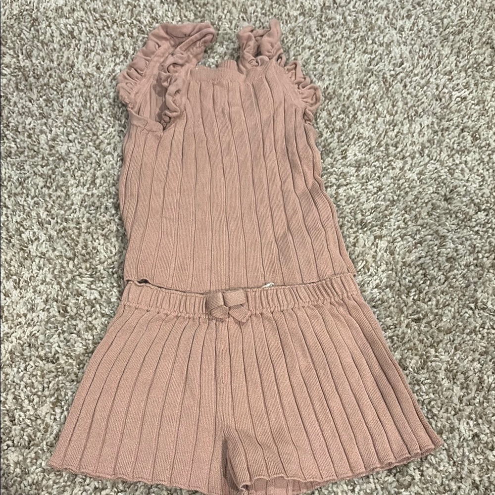 HM Ribbed Sweater Ruffle Romper - Pink 9-12M